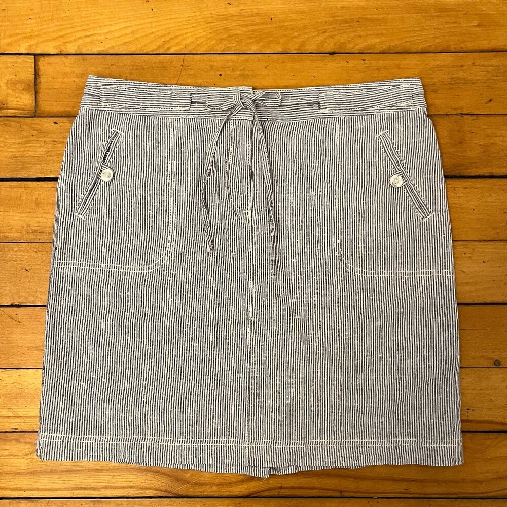 Dalia Blue & White Striped Linen Blend Mini Skirt, Size 6